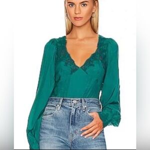 Free People Janelle lace top in green